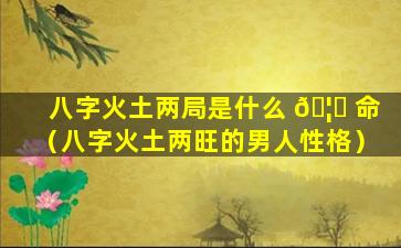 八字火土两局是什么 🦁 命（八字火土两旺的男人性格）